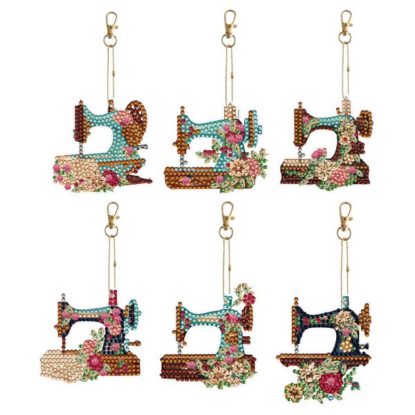 6pcs DIY Diamond Special Shaped Sewing Machine Keychain Kits