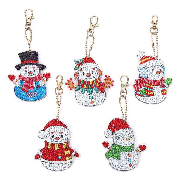 5pcs DIY Snowman Full Special Shaped Diamond Painting Keychain Kit (AA911)