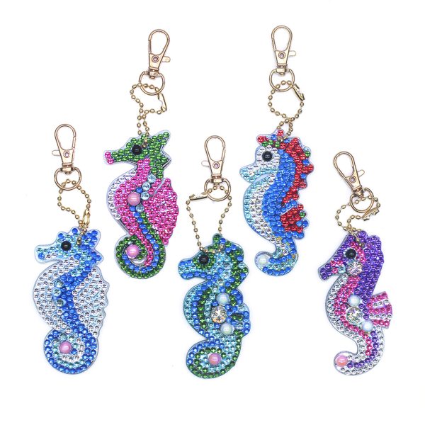 5pcs DIY Full Drill Special Shaped Diamond Painting Seahorse Keychain Craft