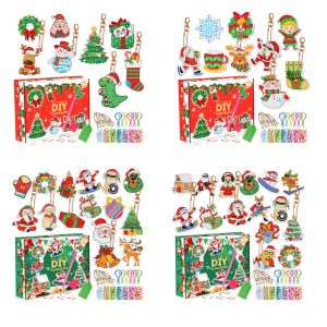 DIY Christmas Gift Box Acrylic Diamond Painting Keychain Kits