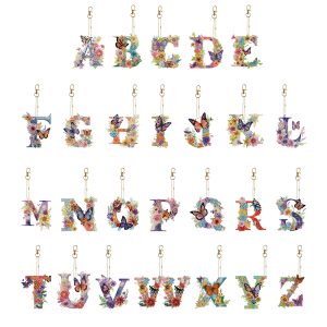 DIY Diamond Painting Butterfly Flower Lettter Keychain Kit