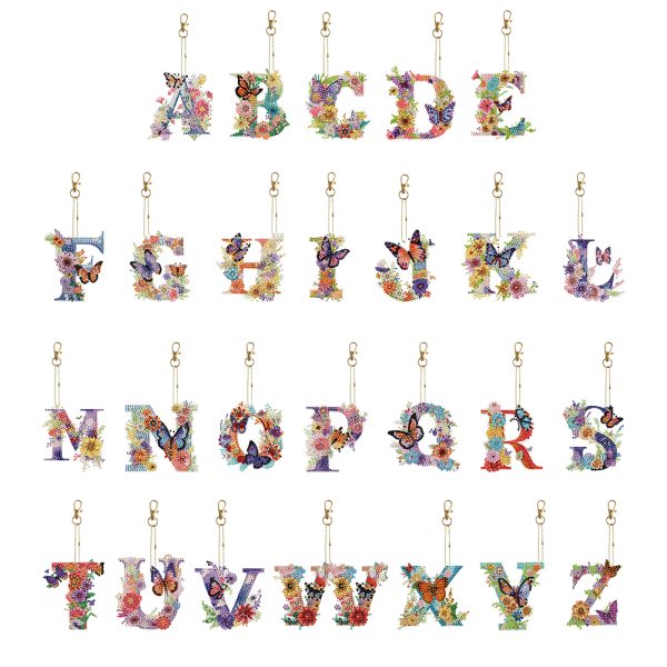 DIY Diamond Painting Butterfly Flower Lettter Keychain Kit