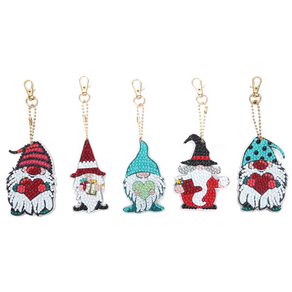 5pcs DIY Gnomes Full Special Shaped Diamond Painting Keychain Kit
