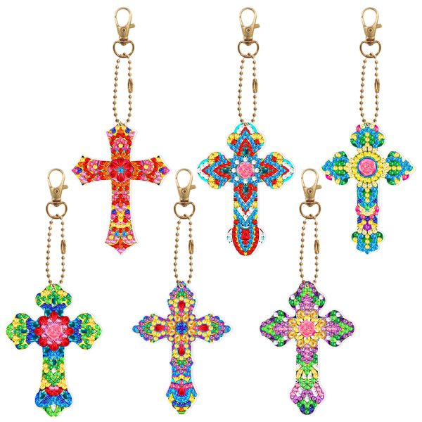 6pcs/set Cross Diamond Painting Keychain DIY Diamond Mosaic Kit Bag Pendant
