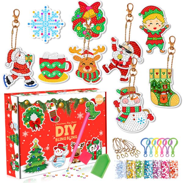 9pcs DIY Christmas Box Acrylic Diamond Painting Keychain Kits